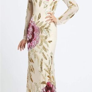 Mac Duggal - Bateau Multi-Color Long Dress Elegant Floral Sequin Dress